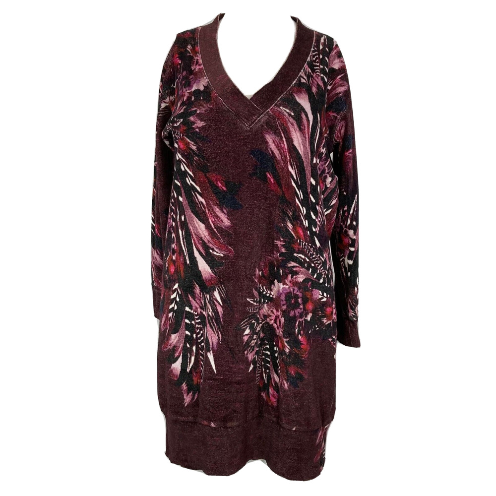 Fuzzi Dress Womens Sz‎ S Purple Floral Print Cotton V-Neck Mini Italy Stretch